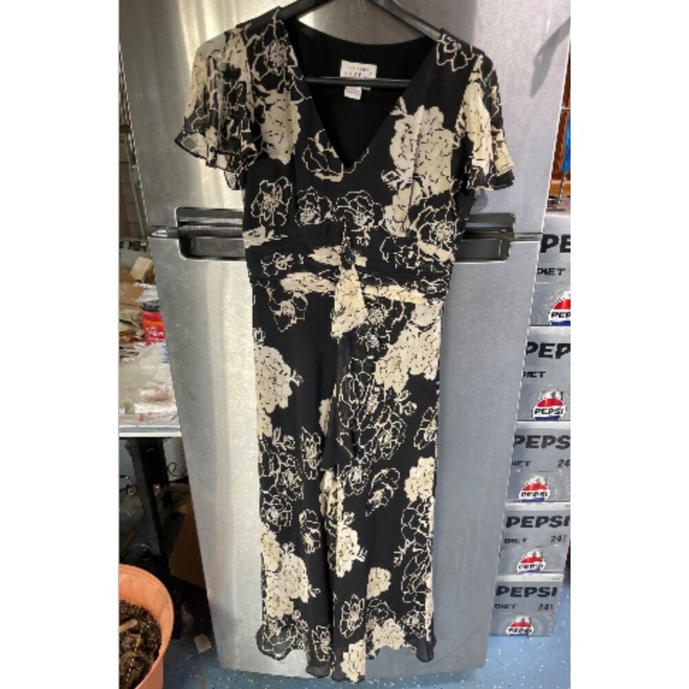 Adrianna Papell 100% Silk Maxi Fairy Dress black & cream woman sz 6‎